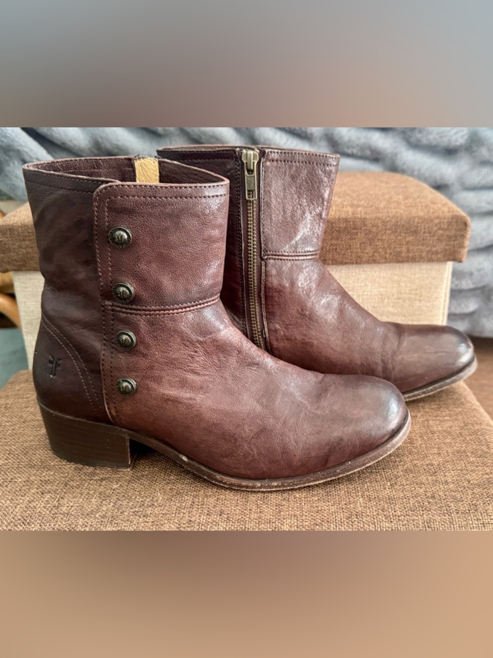 Frye Lynn Military Short Boots | Cognac Antique | Size 7.5 | Vintage Leather